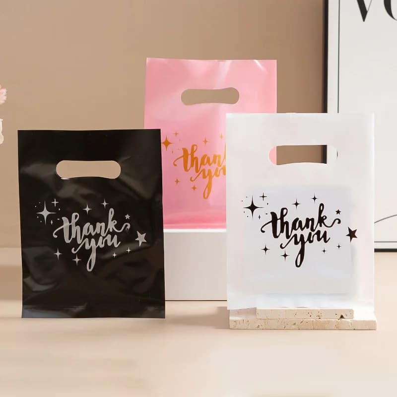100pcs New Flat Mouth Four-Finger Thank You Logo Clothing Packaging Bags Underwear Bags Jewelry Gift Bags