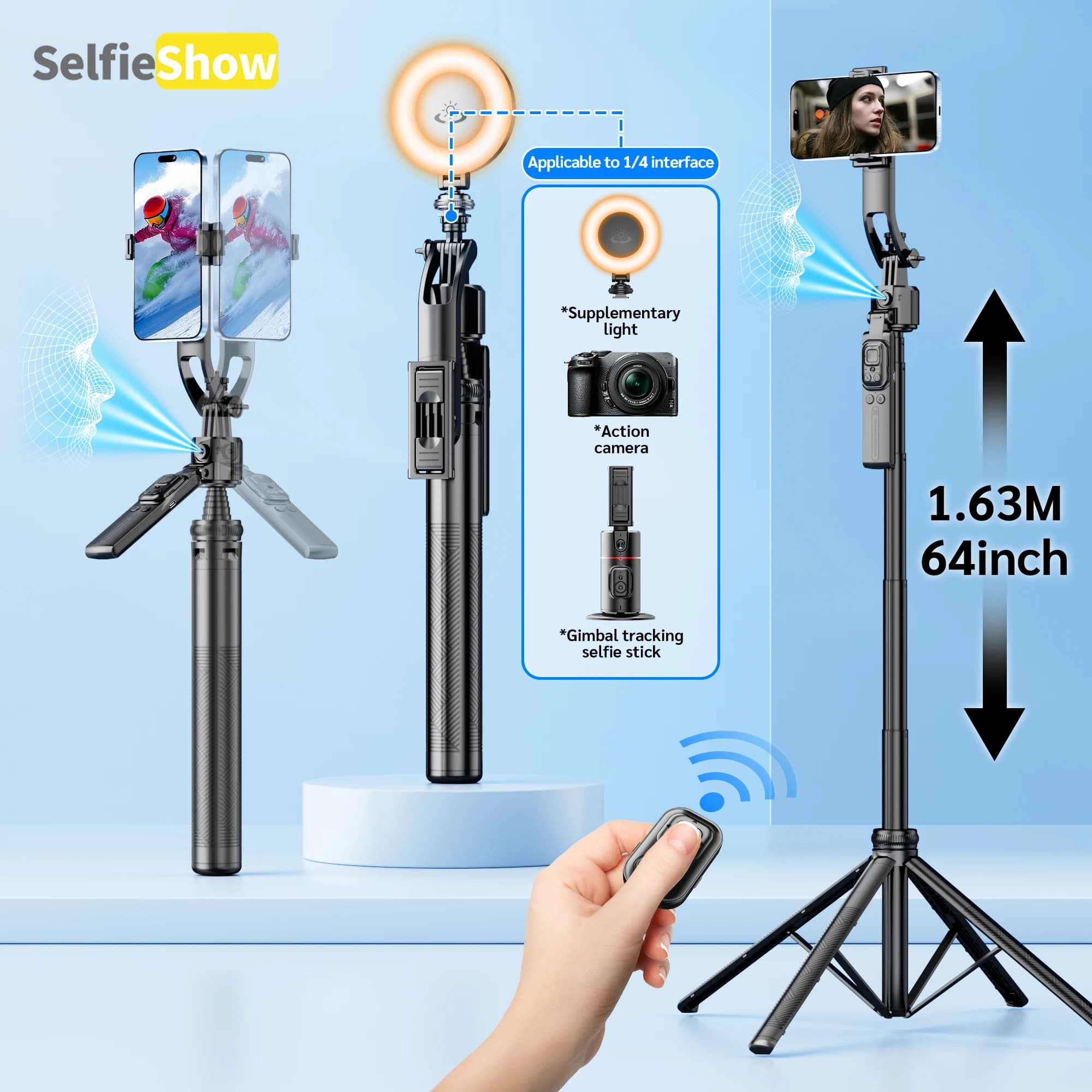 Treppiede C17 360 ° Rotazione automatica Monitoraggio AI Telecomando Tiro Bluetooth Quadrapod Selfie Stick Stabilizzatore Luce di riempimento opzionale