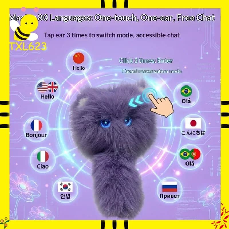 Robot Gatto AI Interattivo con Voce, Giocattolo di Peluche per Bambini, Compagno di Crescita e Apprendimento, Bambola Animale Domestico Grande e Calmante