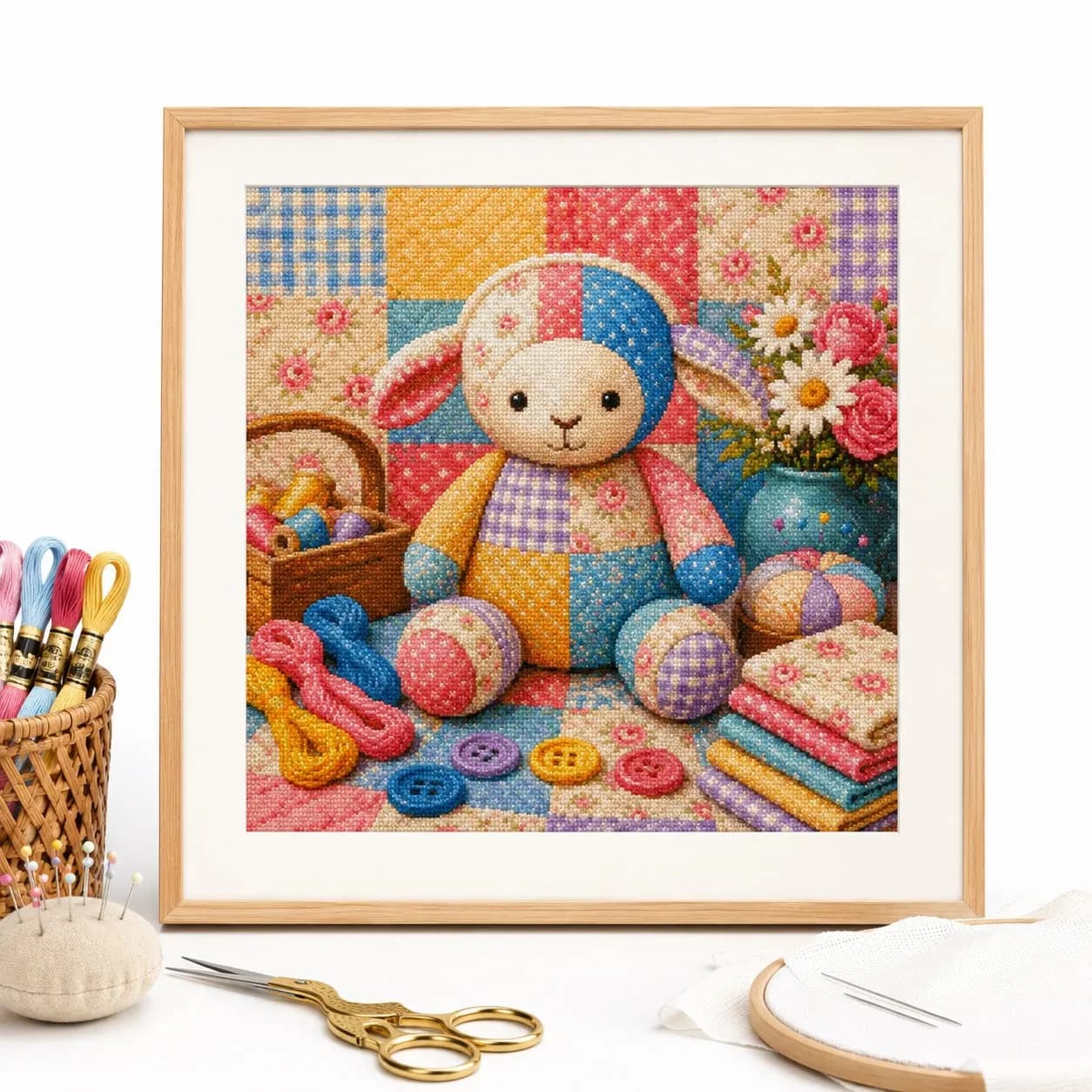 [CC6297-Patchwork Lamb]14CT 11CT 16CT Stamped Cross Stitch Kit DIY Embroidery Needlework Set with Printed Canvas Cotton Threads