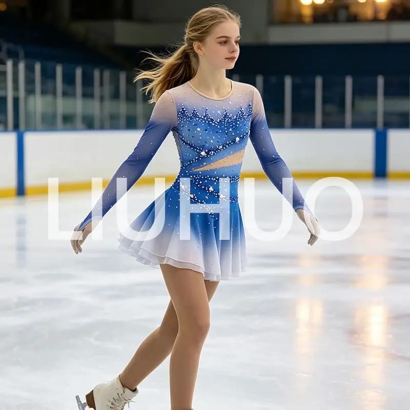 LIUHUO Figure Skating Dress Girls Blue Quality Diamonds unitards Jewelry Competition Ice Skating costumes BD1838