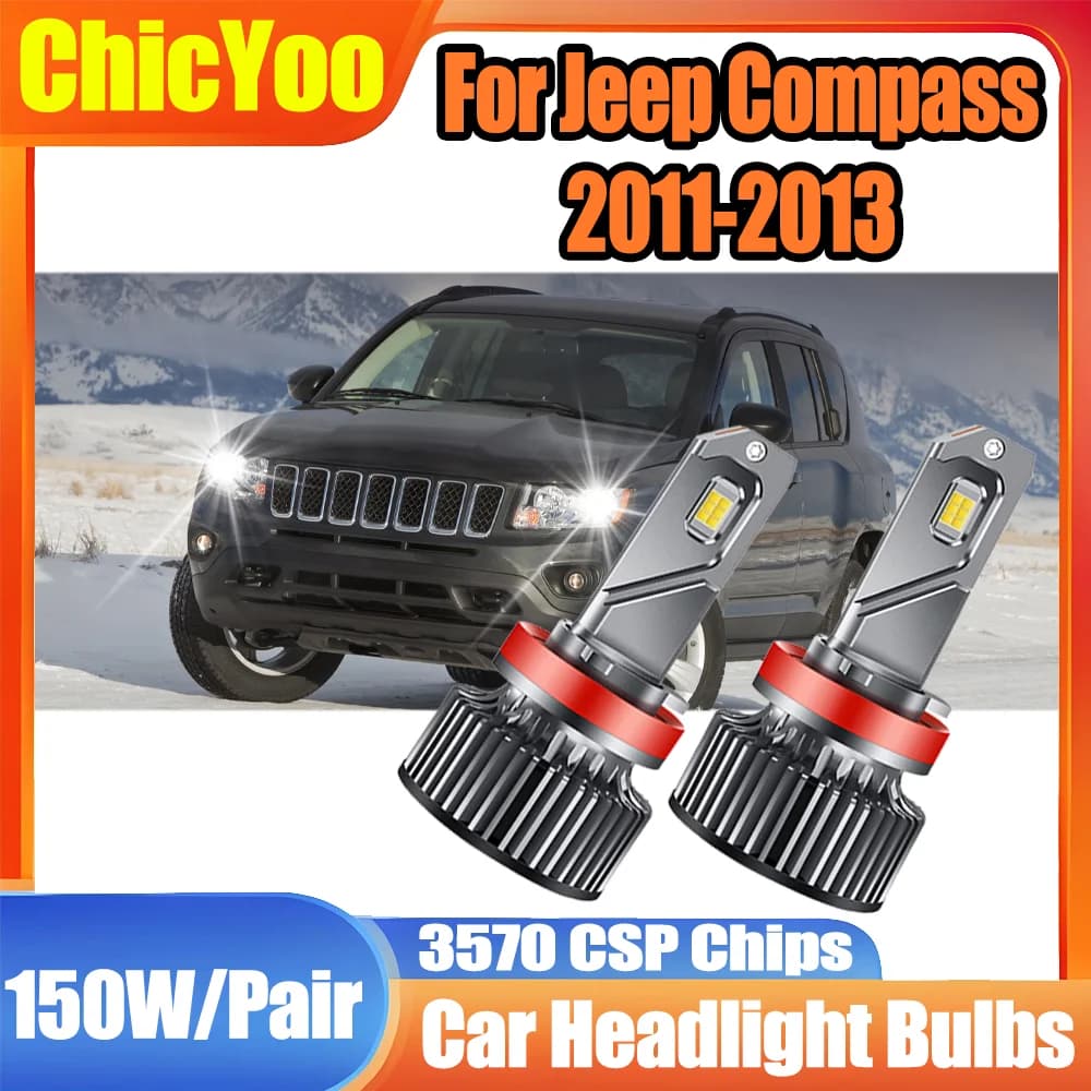 2PCS Super Bright H11 H8 H9 LED Headlight 35000LM Auto Turbo Lamp LED Headlamps 6000K White 12V For Jeep Compass 2011 2012 2013