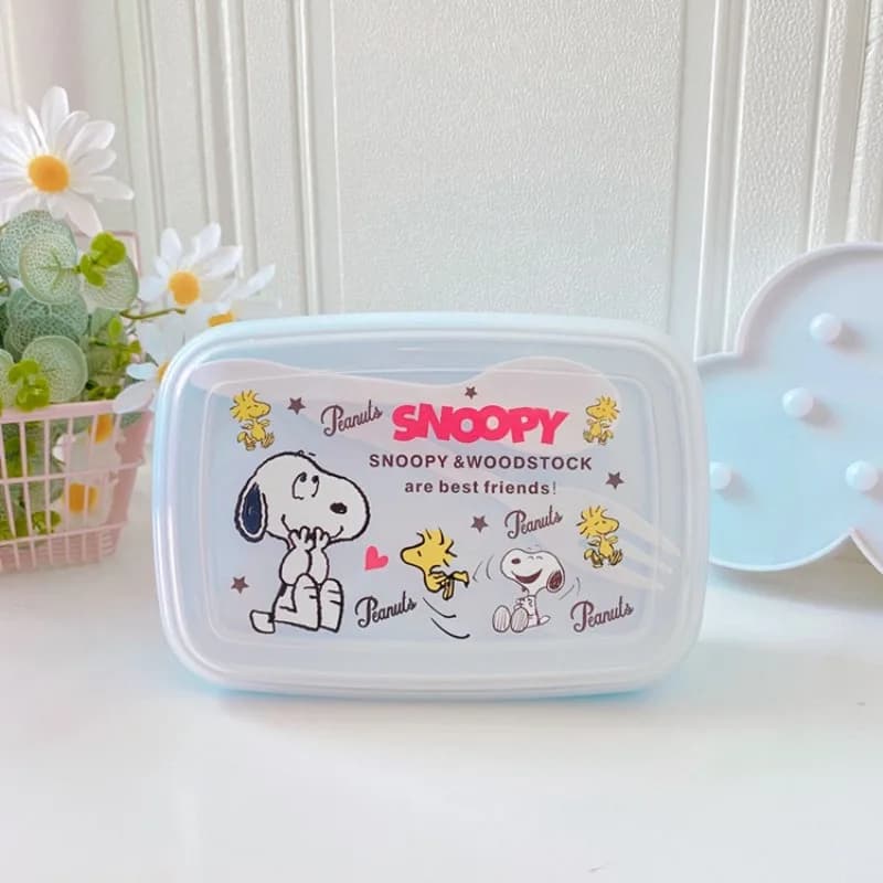 Kawaii Snoopy Lunch Box With Spoon Fork Cartoon Peanuts Snoopy Food Storage Container Portable Sealed Bento Box