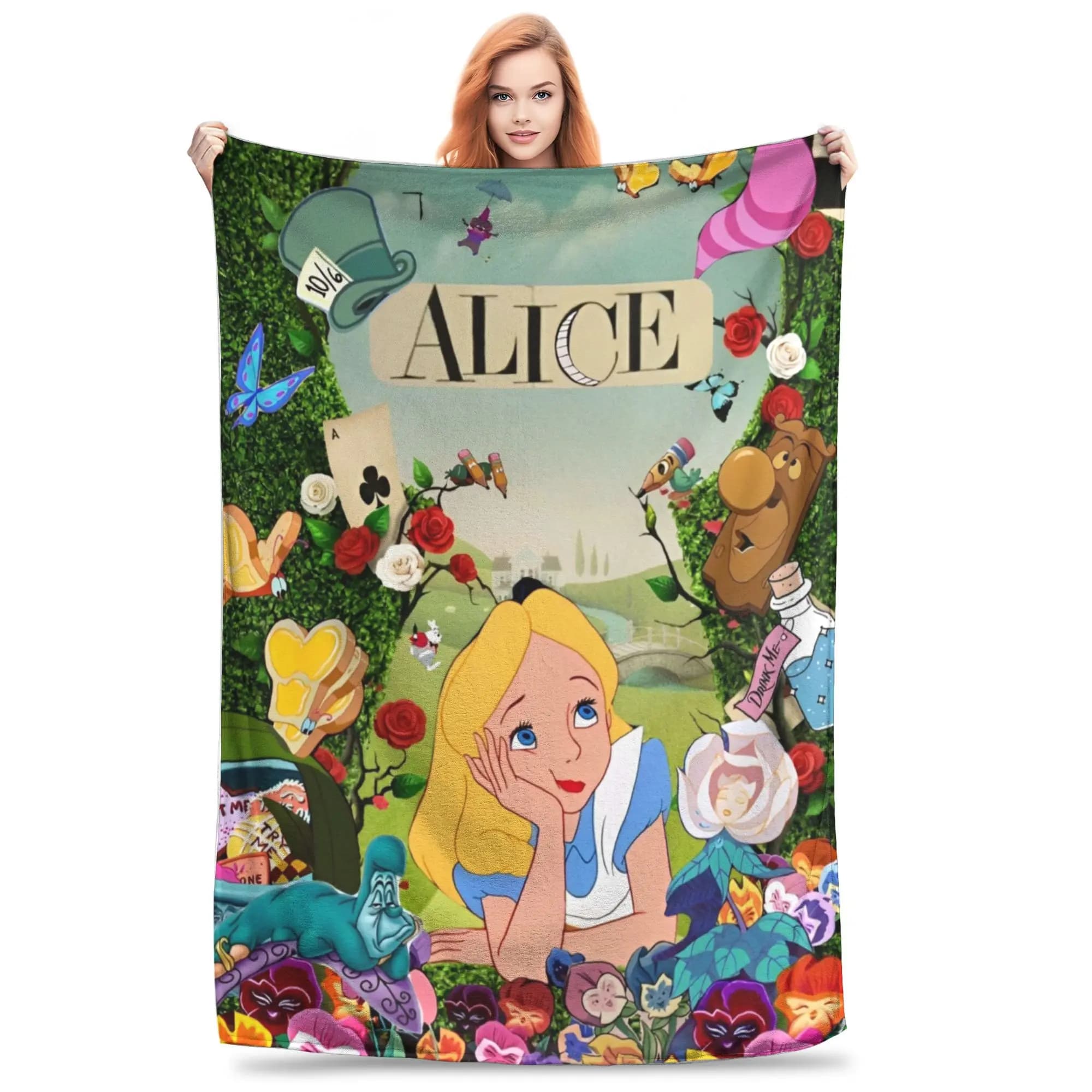 Coperta da tiro Alice nel Paese delle Meraviglie per divano Coperta morbida peluche sfocata Copriletti multi-dimensioni 50x60 pollici per tutte le stagioni