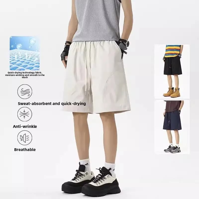 Pantaloncini Bermuda da Uomo Stile Americano a Taglio Angolato, Asciugatura Rapida, Sottili, Estivi, in Seta Ghiaccio, Sensazione Fresca, Patchwork