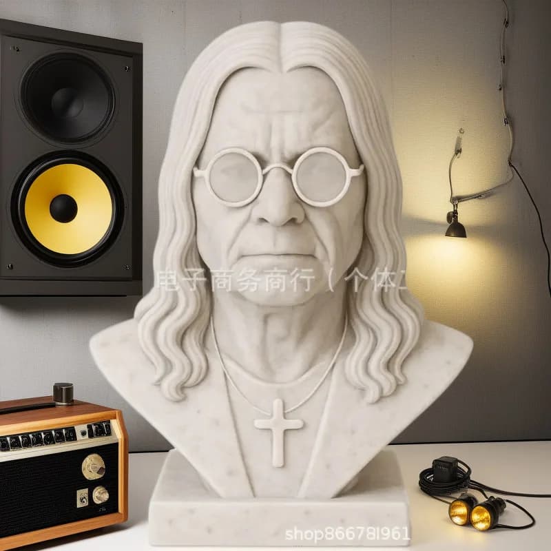 Modello da tavolo con supporto per cuffie con busto Ozzy Osbourne stampato in 3D per fan di musica da collezione Decorazioni gotiche Compleanno Regalo di Halloween per uomo