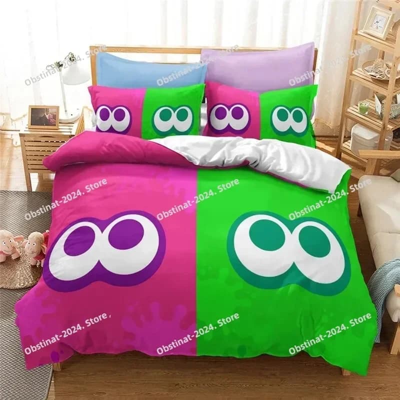 Top 3D Stampato Splatoon Gioco Set di biancheria da letto Ragazzi Ragazze Twin Queen Size Copripiumino Federa Letto per bambini Tessili per la casa per adulti