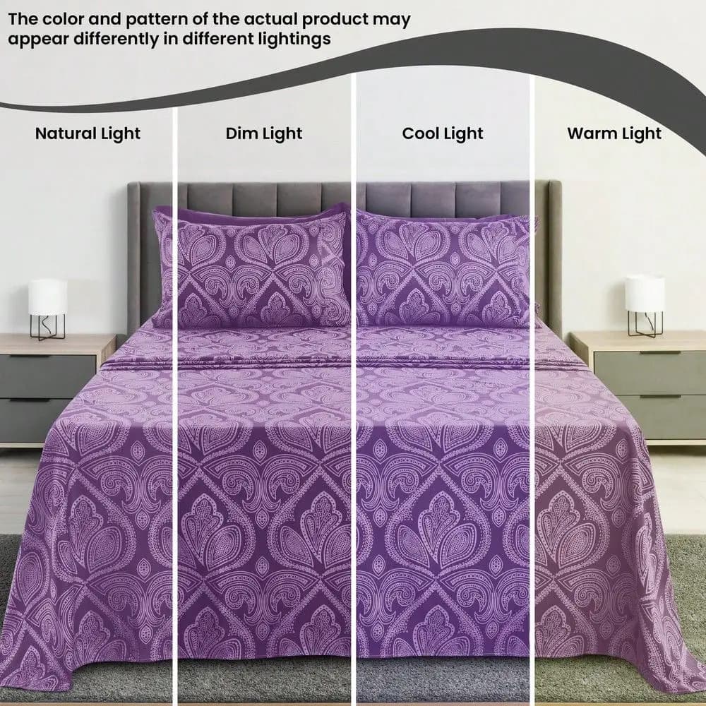 Set di 6 Lenzuola Decorative con Motivo Paisley, Alta Grammatura in Microfibra Spazzolata, Migliora la Tua Esperienza di Sonno con Tasche Profonde 16 Pollici