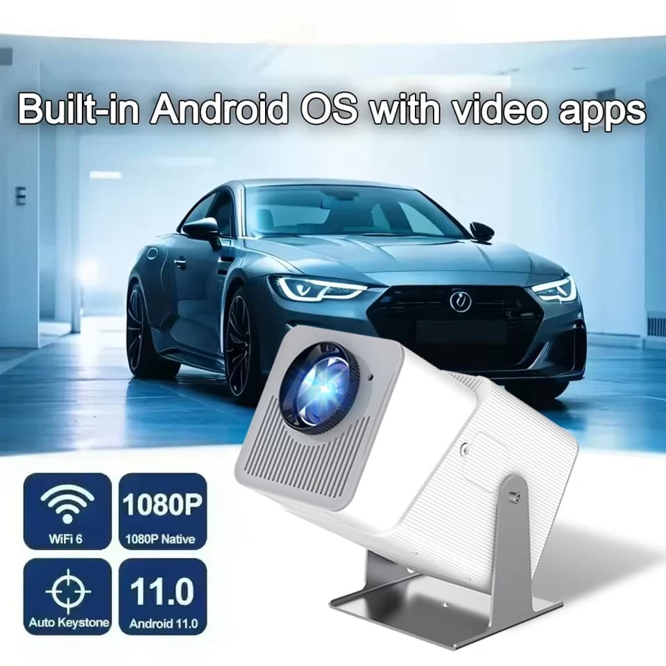 Mini Proiettore Portatile con Altoparlante Integrato da 5W, 1280*720P, Android 11, 4K, 400ANSI, Wifi6, BT5.2, Proiettore Portatile per Esterni e Home Cinema