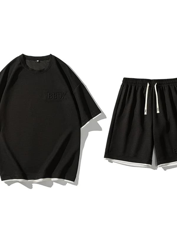 Fashionable Summer New Loose Men's round Neck Short Sleeve Two-Piece Set Sportswear Casual Comfortable Breathable Teenager