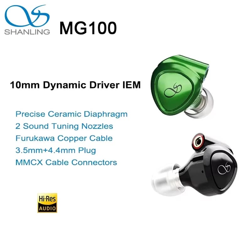 SHANLING MG100 Cuffie intrauricolari Driver dinamico da 10 mm Auricolari intrauricolari Cuffie da gioco 3.5 + 4.4mm HiFi Audio ad alta risoluzione Auricolari cablati