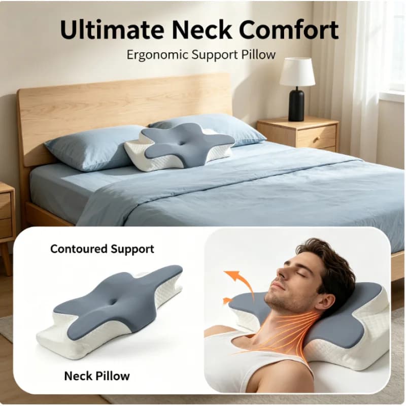 Cuscino Cervicale Ergonomico 2 in 1 a Forma di Farfalla in Memory Foam, Supporto Ortopedico per il Collo, Sollievo dal Dolore, 1 Pezzo