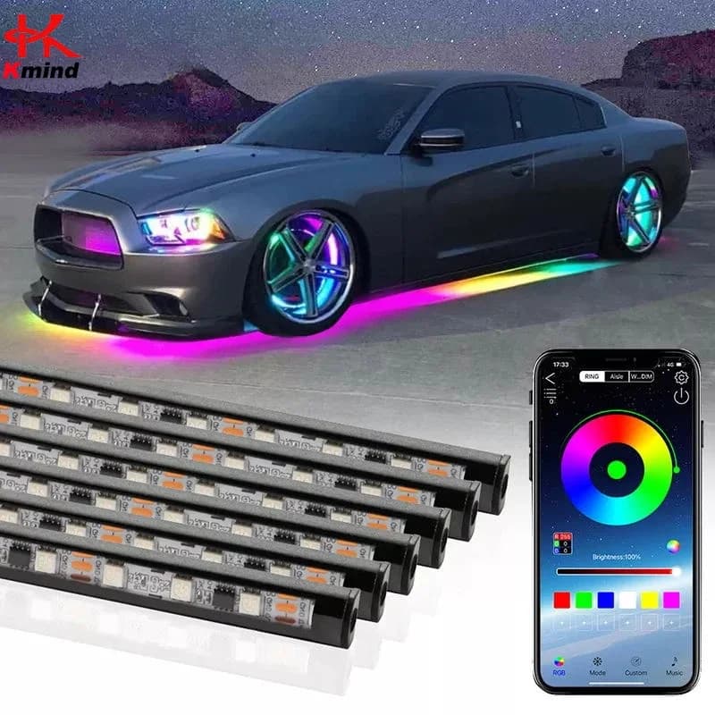 Luci al neon per auto sottogligo per telaio Luce di striscia sotto l'illuminazione da pavimento dell'auto Lampada per atmosfera automatica sotto le luci RGB colorate
