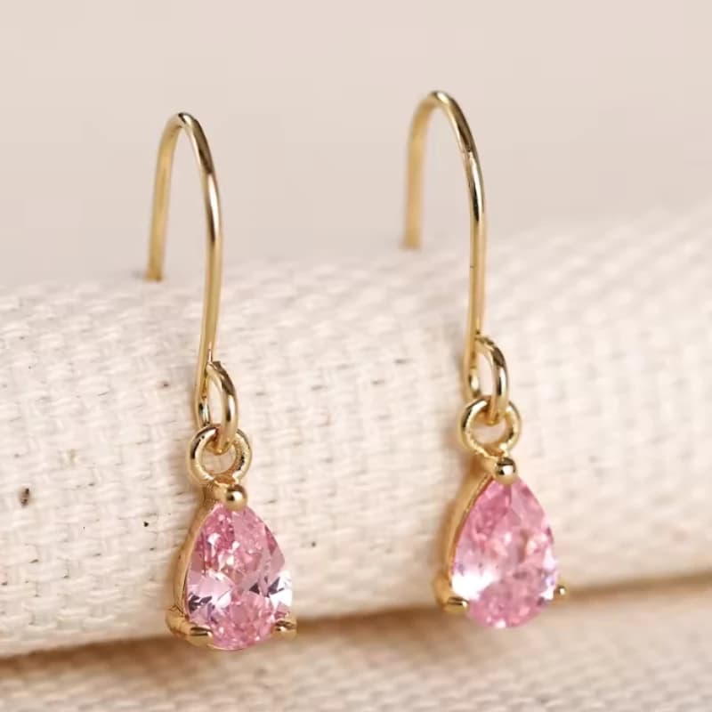 Pink Drop Earrings with Sparkling Zirconia, Birthday Party Jewelry Accessories for Girls