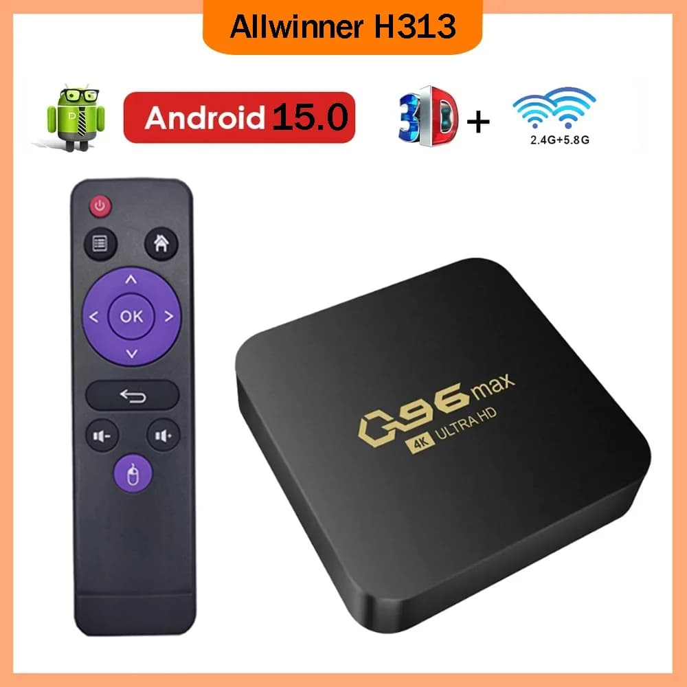 TV Box 4K Q96 MAX Smart Dual WiFi 4G 5G Set-top Box Android 15.0 set-top box Android Quad Core Smart TV Box Media Player