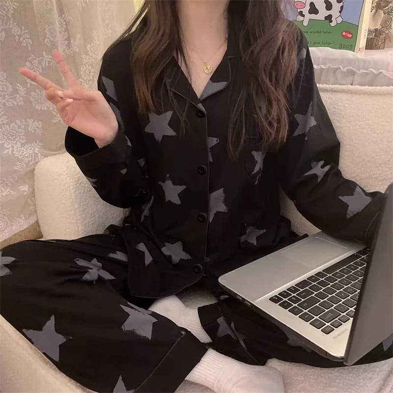 Pigiama a maniche lunghe stile coreano Set per donna Primavera Autunno Homewear Comodo pigiama da donna Studente Senior Casual Outfit