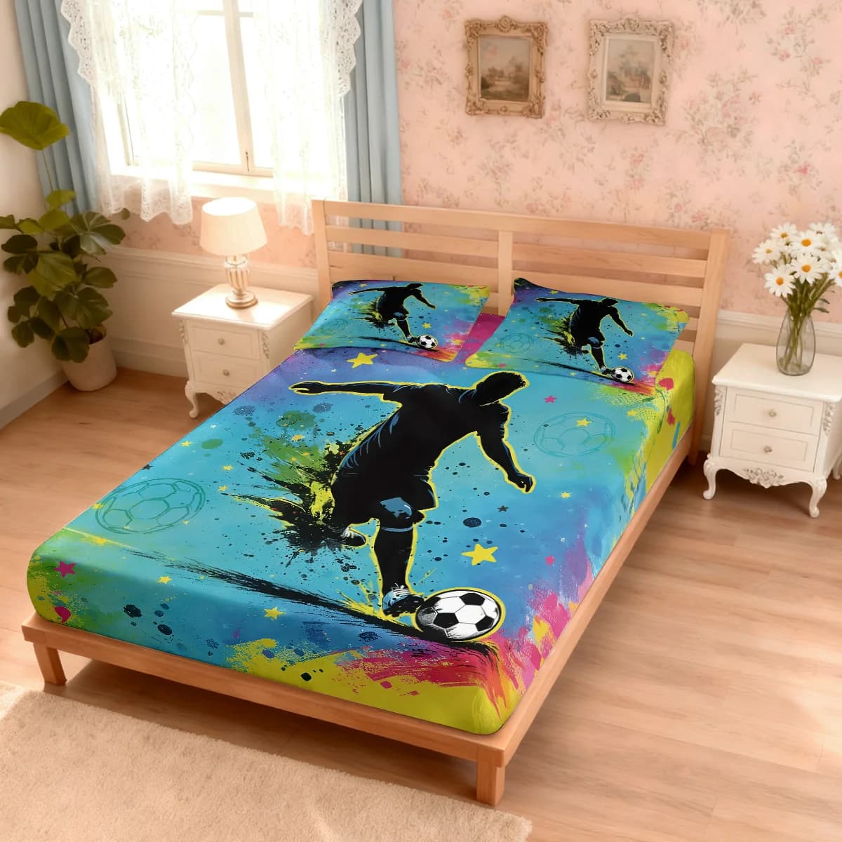 Set of 3 Sheets with Silhouette Print by Calciatories, No Chip, Multimistress, Soft, for Bedroom Decoration