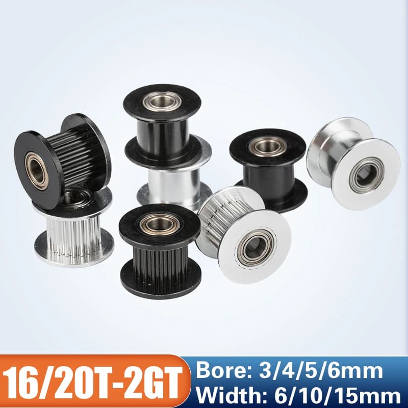GT2 puleggia dentata folle 16 denti 20 denti con foro 3mm o 5mm con cuscinetti per parti della stampante 3D cinghia dentata 6mm 10mm