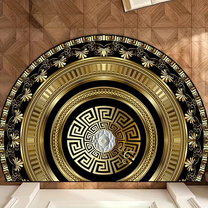 VIKAMA Round Carpet of European Luxury Gold and Black, Bedding, Absorbent, Anti-slip, for Corridor and Bathroom, Home Decoration