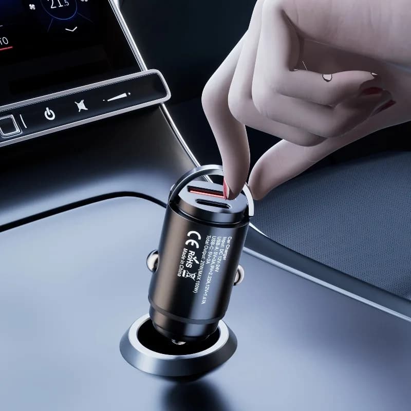 Caricabatterie da Auto Compatto 100W (A+C) con Protocollo Completo in Lega di Zinco, Ricarica Ultra-Rapida QC e Type C