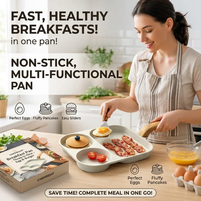 Nonstick Maifan Stone 3 in 1 Egg Burger Pan Household Breakfast Pan for Bacon Steak Egg Frying Pancake Cooking