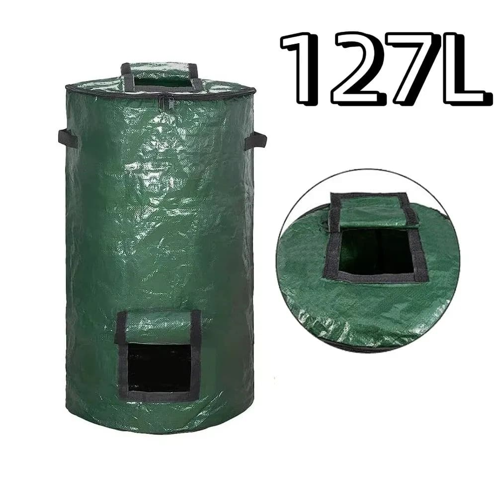Sacchetto per Compostaggio Resistente all'Usura con Coperchio Sigillato a Zip, Contenitore Pieghevole Riutilizzabile per Giardino, Rifiuti di Frutta e Scarti da Cucina