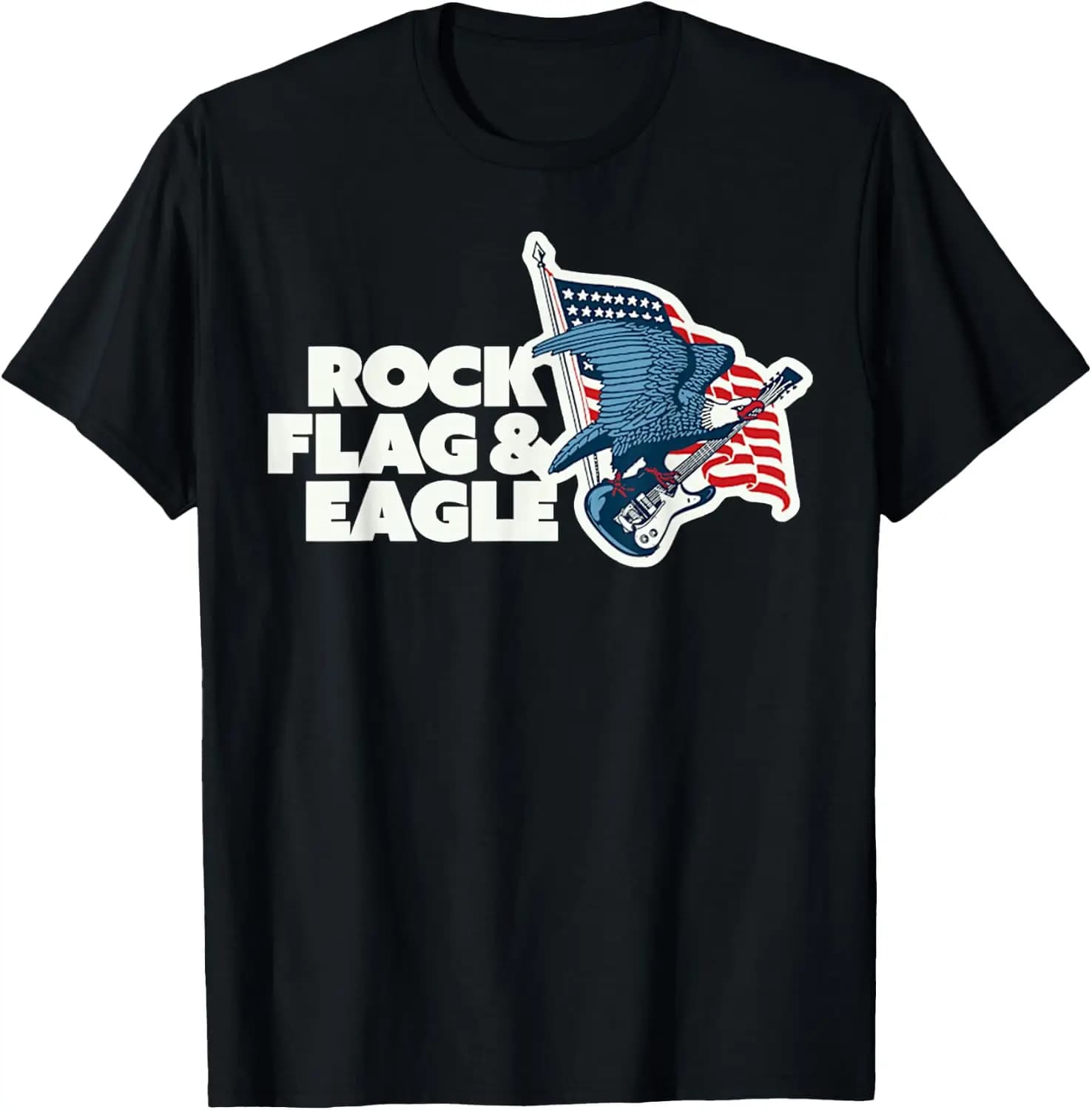Retro Music Quote Rock Flag And Eagle Funny Guitar Animal T-Shirt 100% Cotton T-Shirt: Soft, Quick-Drying, Versatile, Unisex Short-Sleeve Top for Sports and Casual Wear