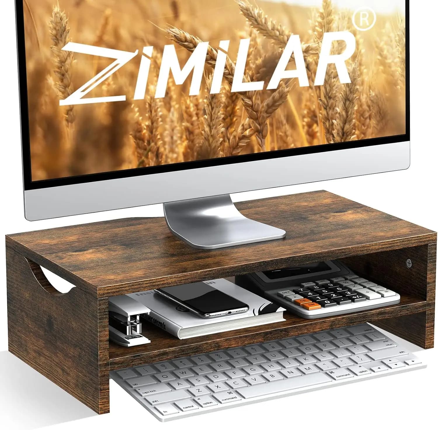 Support for 2 Level Wood Monitor with Laptop, Laptop and Office Devices - Ergonomic Space
