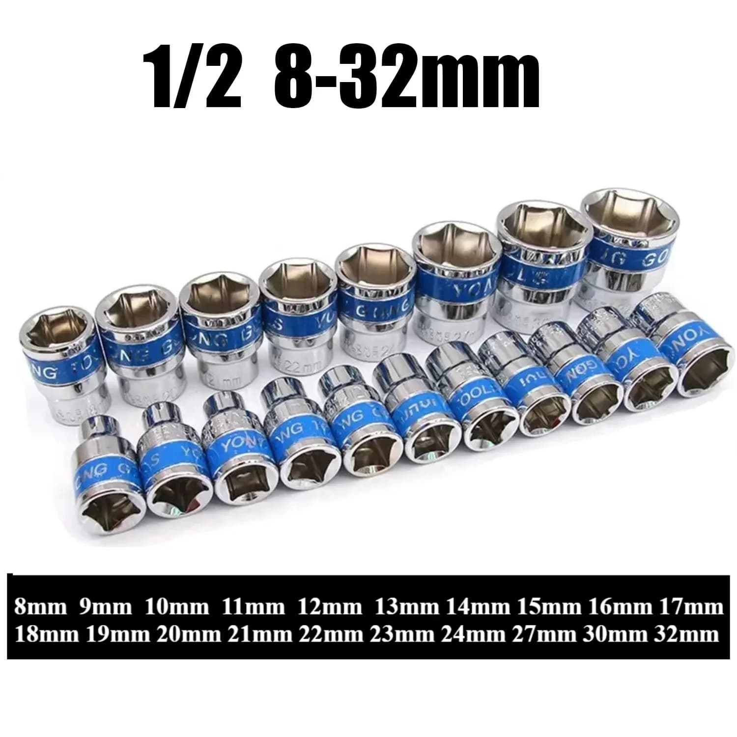 8-32mm 1/2 pollici esagonale metrico presa corta CR-V chiave a cricchetto prese chiave a cricchetto kit di strumenti presa a impatto per riparazione auto