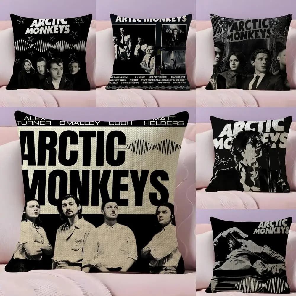 Fodera per cuscino Arctic M-Monkeys Band in lino naturale, tessuto organico, stampa fronte-retro, decorazione per divano, casa, regalo, federa