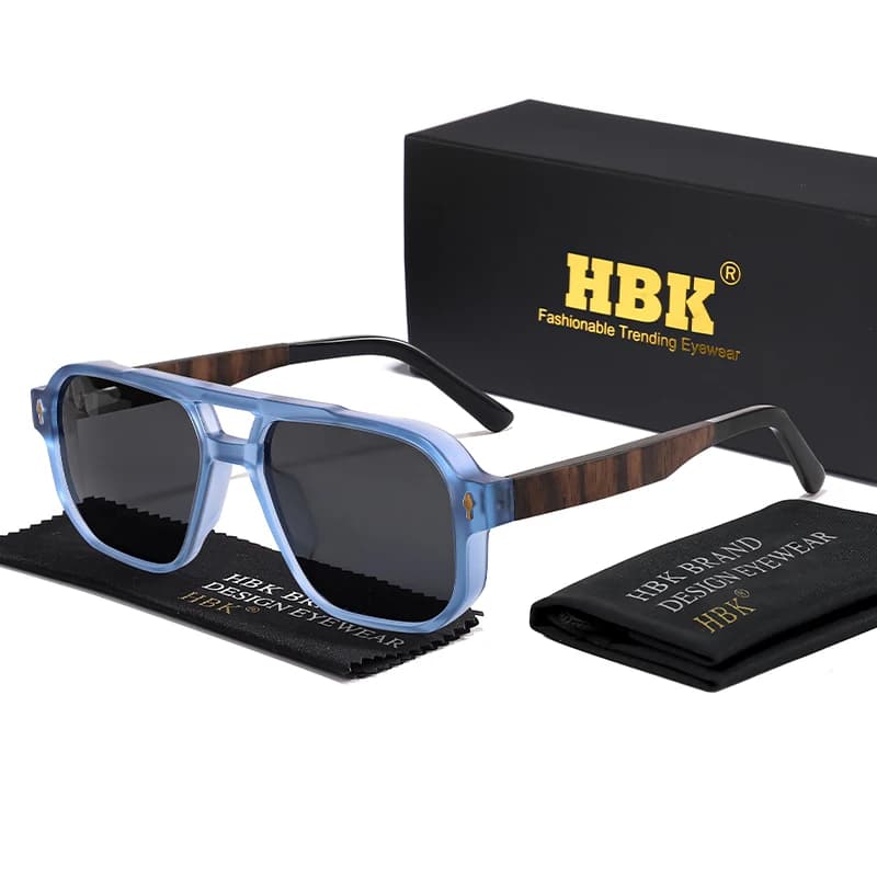 HBK Moda Uomo Occhiali da sole polarizzati Retro Luxury Brand Design Occhiali da sole con tempio in legno massello Occhiali da viaggio per feste da donna