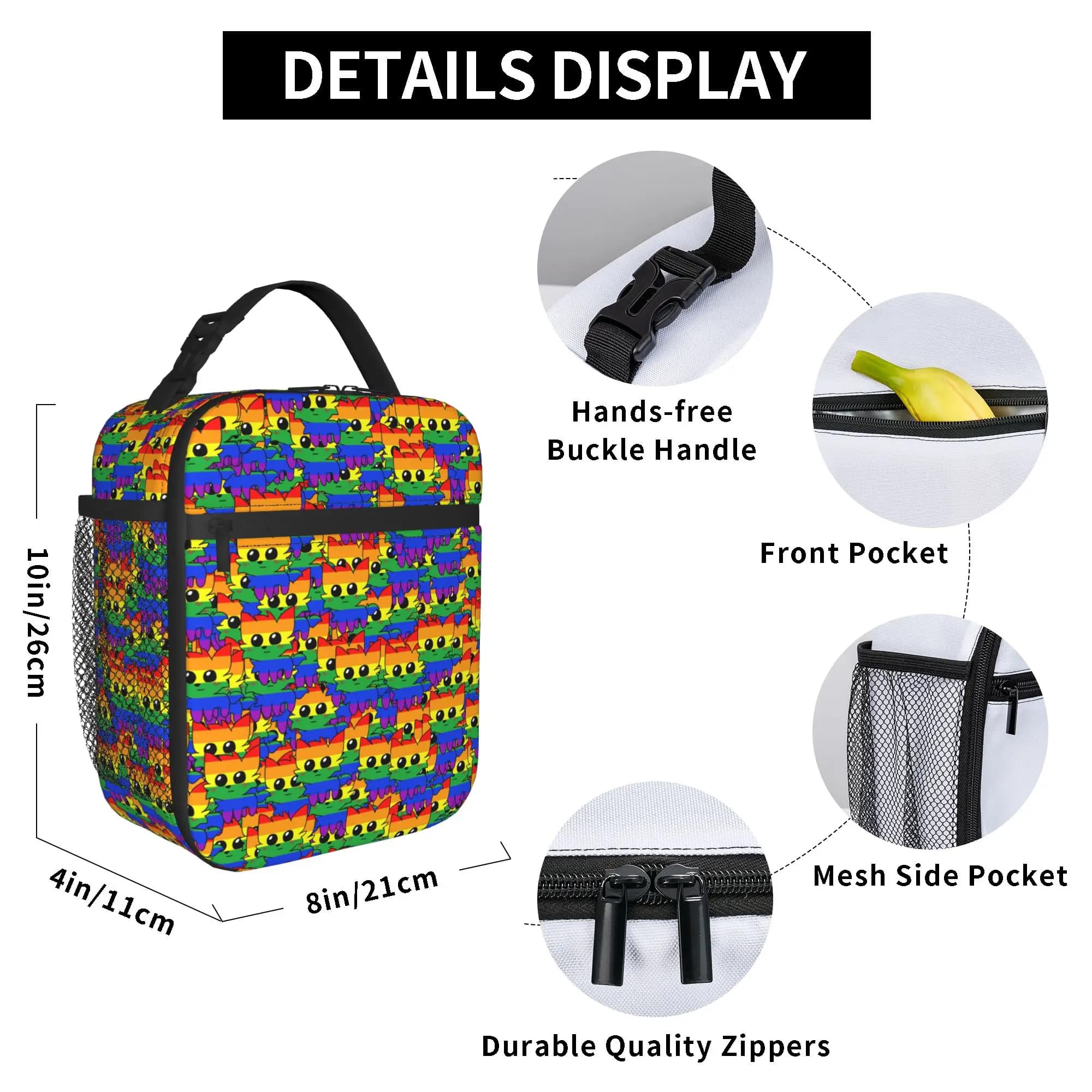 Rainbow Boykisser Silly Cat Thermal Insulated Lunch Bag for Office Portable Food Bag Container Thermal Cooler Lunch Boxes