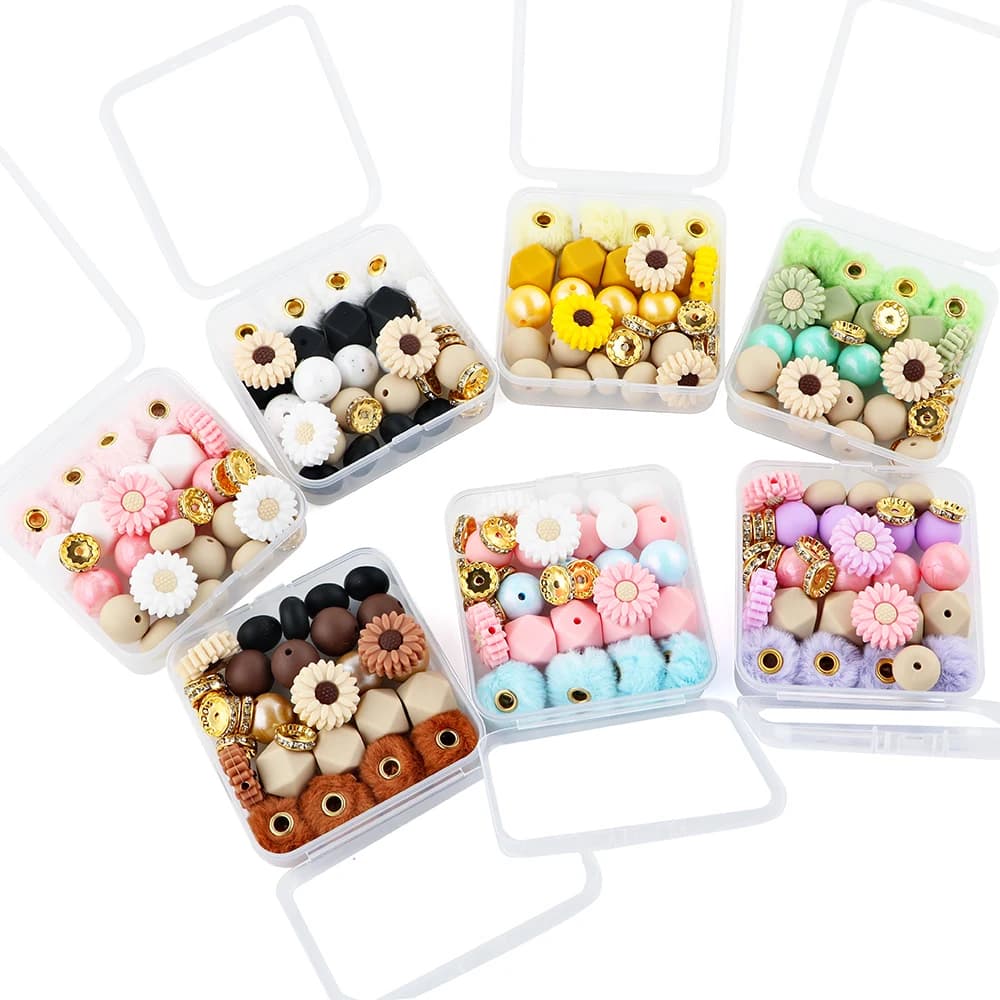 Sunrony peluche pelliccia coperta palla perline fiore abaco perline rotonde set per gioielli che fanno fai da te pompon orecchini braccialetto collana