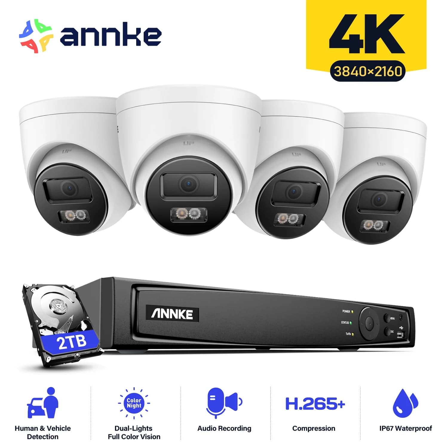 ANNKE 4K Ultra HD POE video surveillance system NVR 8CH recorder with 8MP security cameras CCTV camera audio recording 4K IP camera