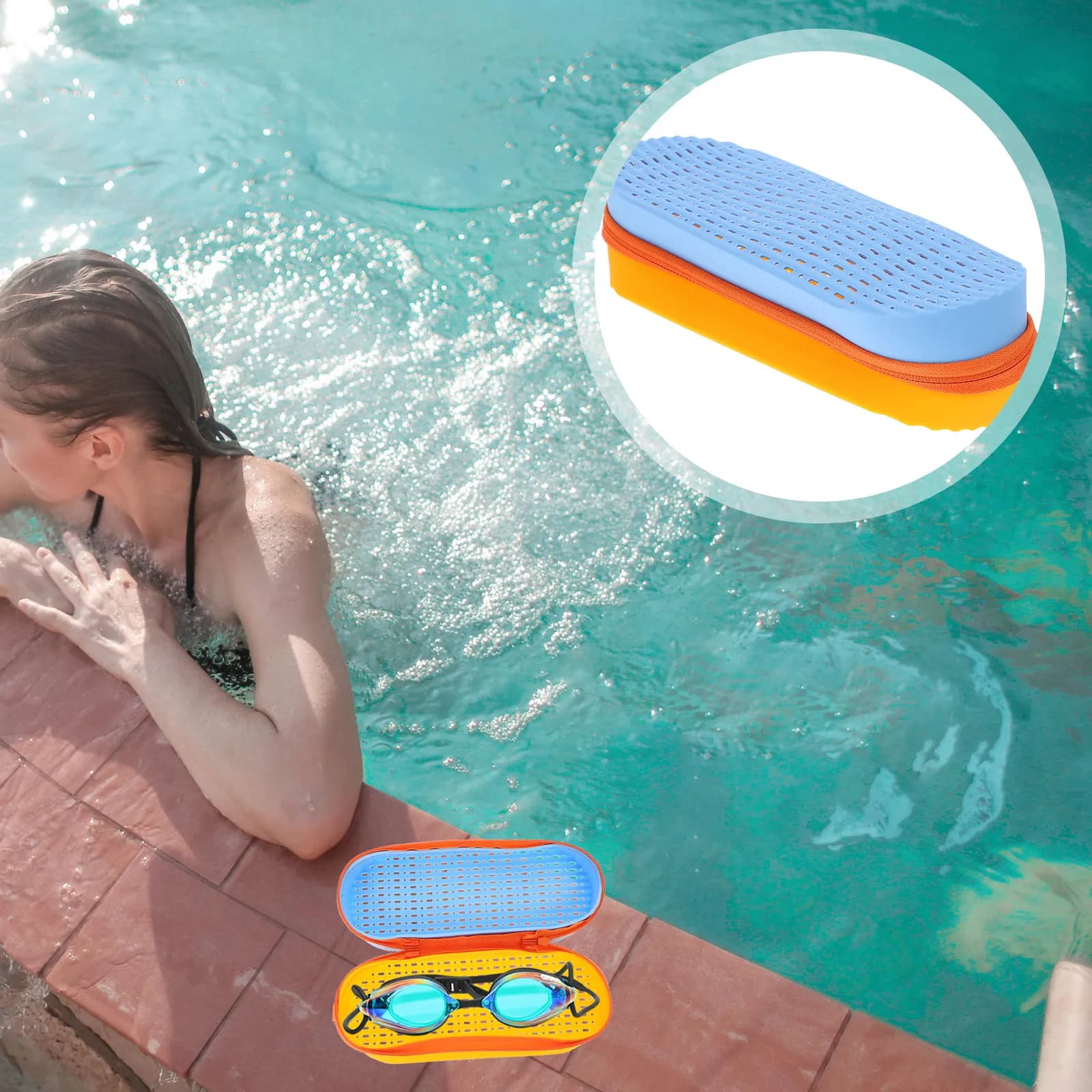 Portable Case for Swimming Eyelets, Waterproof in Silicone with Draining Hole, Large Size for All Eyelets, for Storage and Cleaning in Dry
