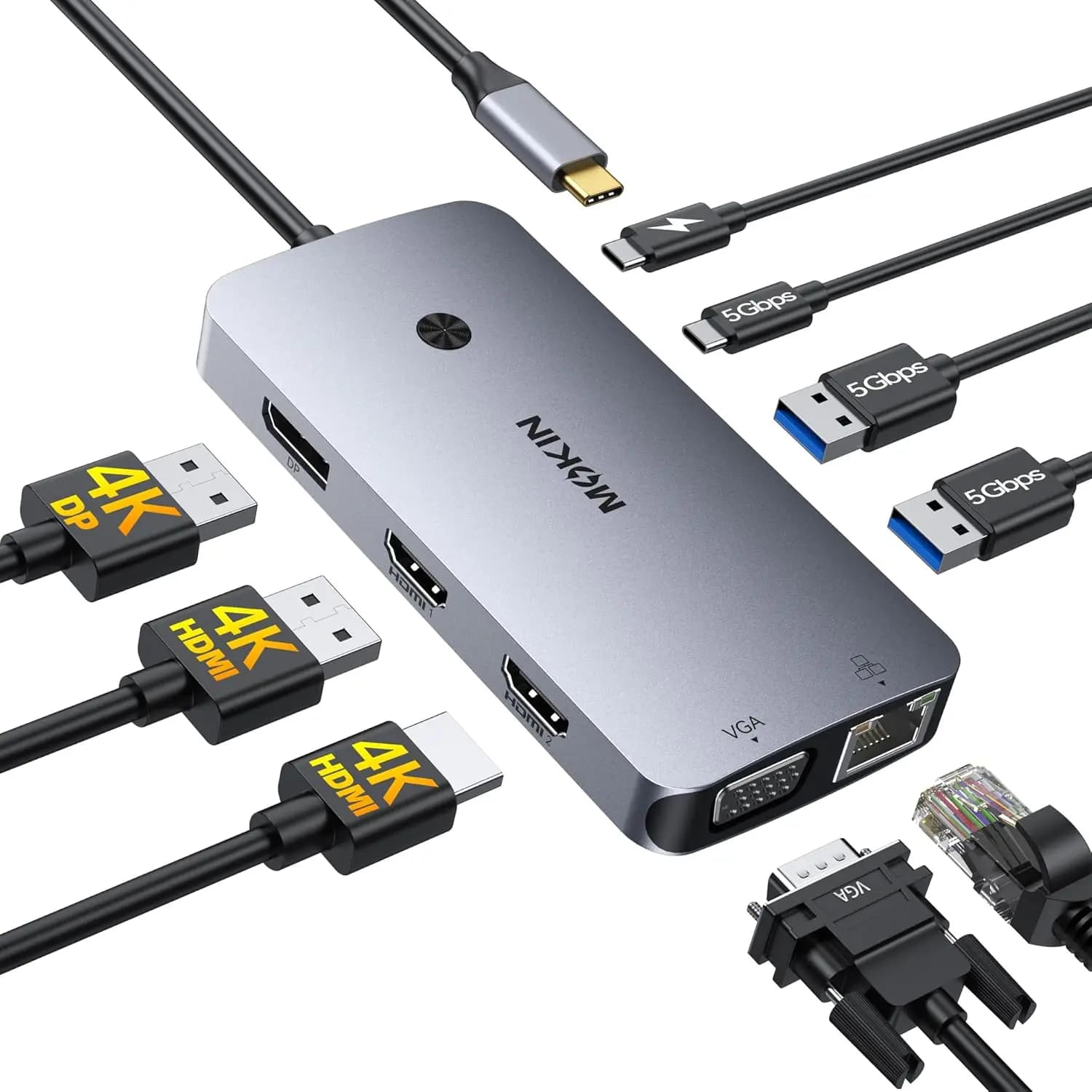 Docking Station USB-C con 4 Porte Display, PD 100W, Ethernet e USB 3.0 per Configurazione Multi-Monitor per Laptop