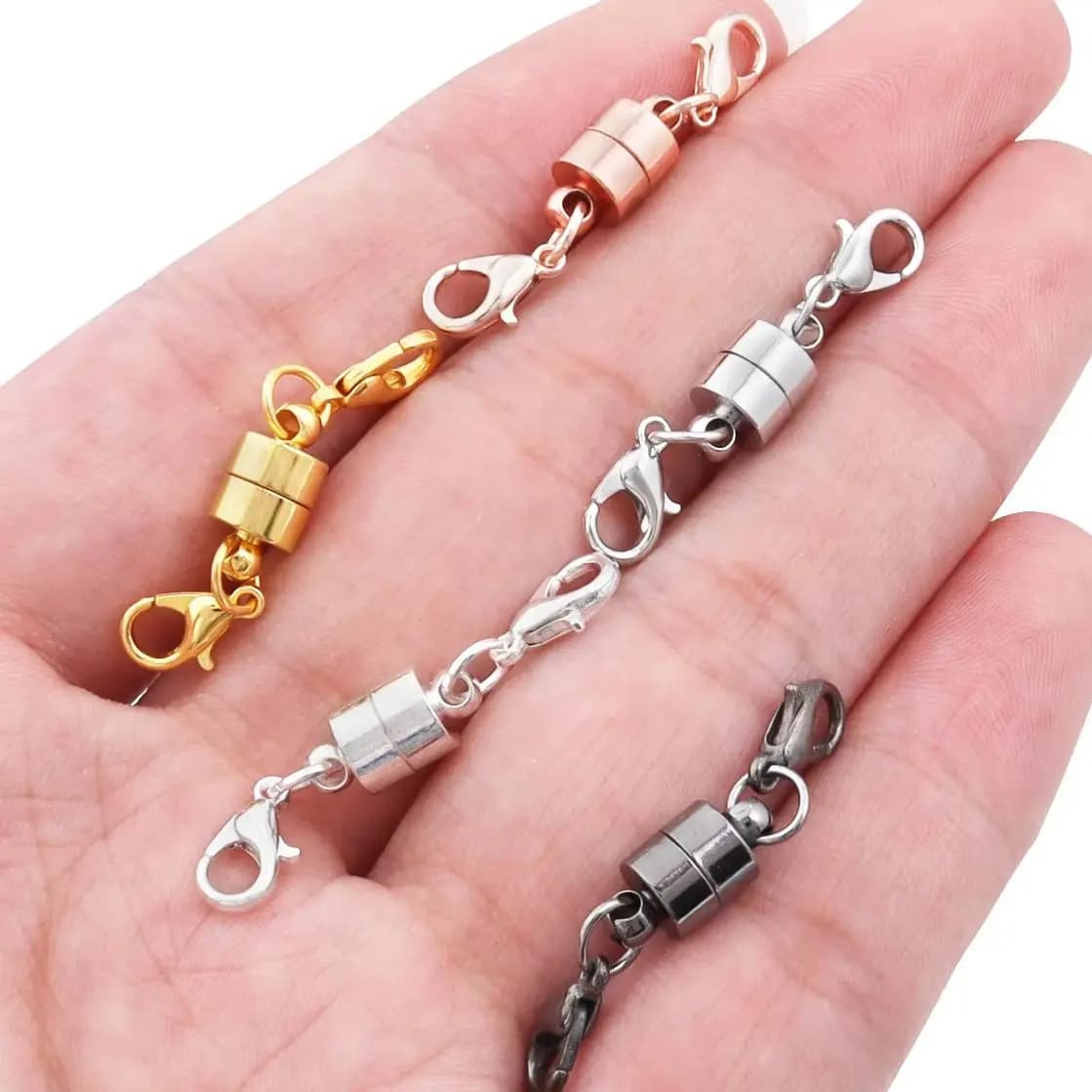 5 set/lot magnetic fasteners with snap hooks for creating diy bracelet jewelry necklace magnetic closure connector fasteners buckle