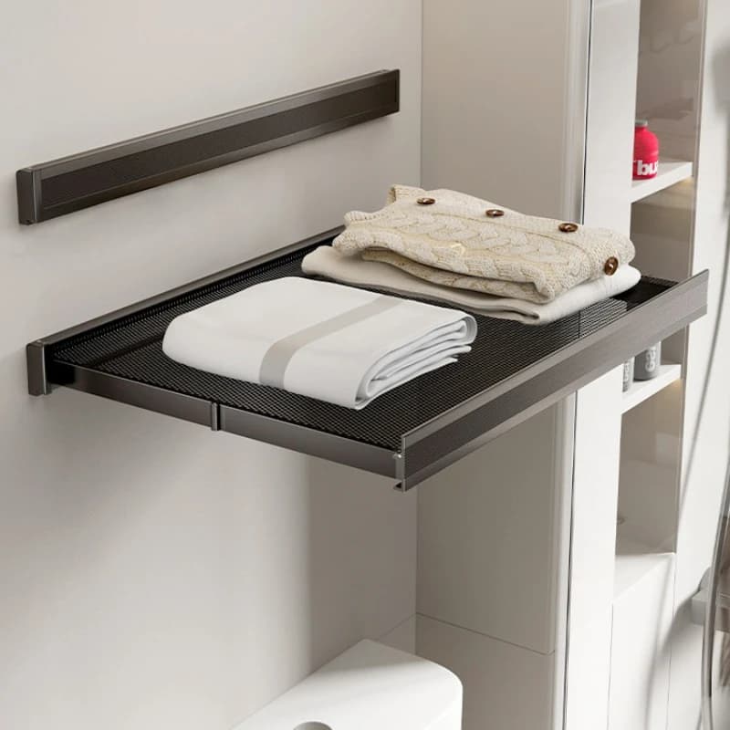 Extra Large Premium Sturdy Foldable Retractable Bathroom Wall Rack with Towel Bar, Hidden Storage Organizer for Clothes &Towels