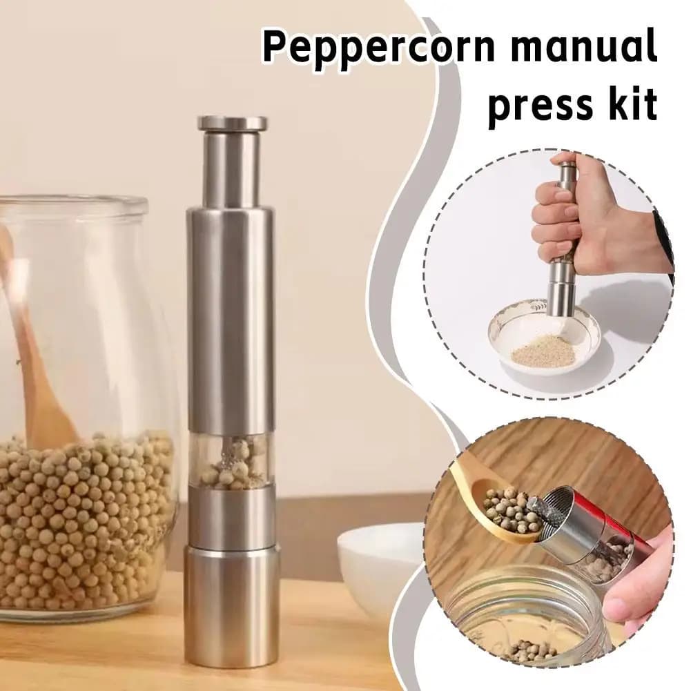 Stainless Steel Manual Pepper Grinder One Hand Press Design Transparent Visible Chamber Portable Salt Pepper Mill Spice Crusher