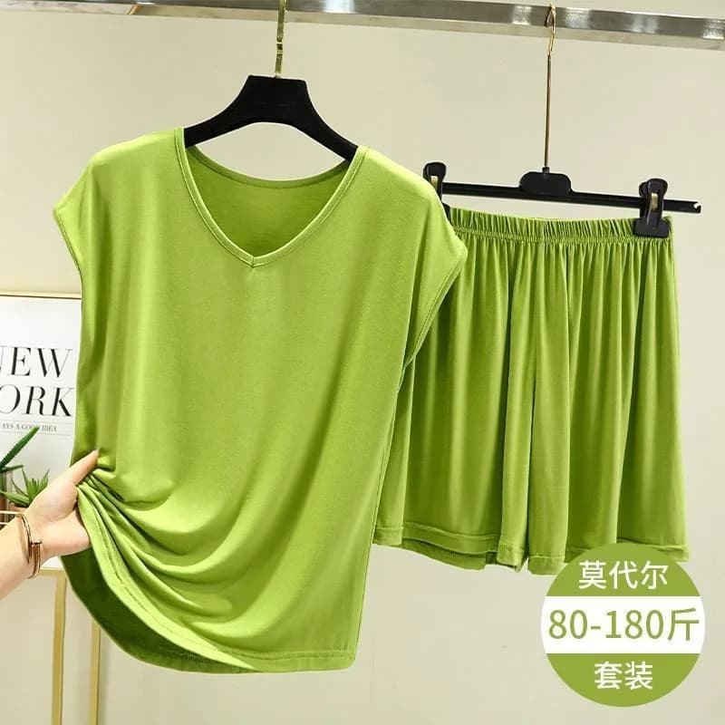 Modal Sleeveless T-shirt Women's Summer Loose Base Shirt Thin Home Pajamas Large Size Top Shorts Two Pieces Summer Pajamas