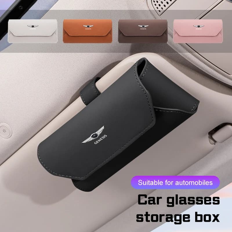 Leather Car Sun Visor Glasses Case For Genesis G80 GV70 GV80 GV60 G70 Essentia Neolun G90 GV90 X Sunglasses Box Clip Accessories