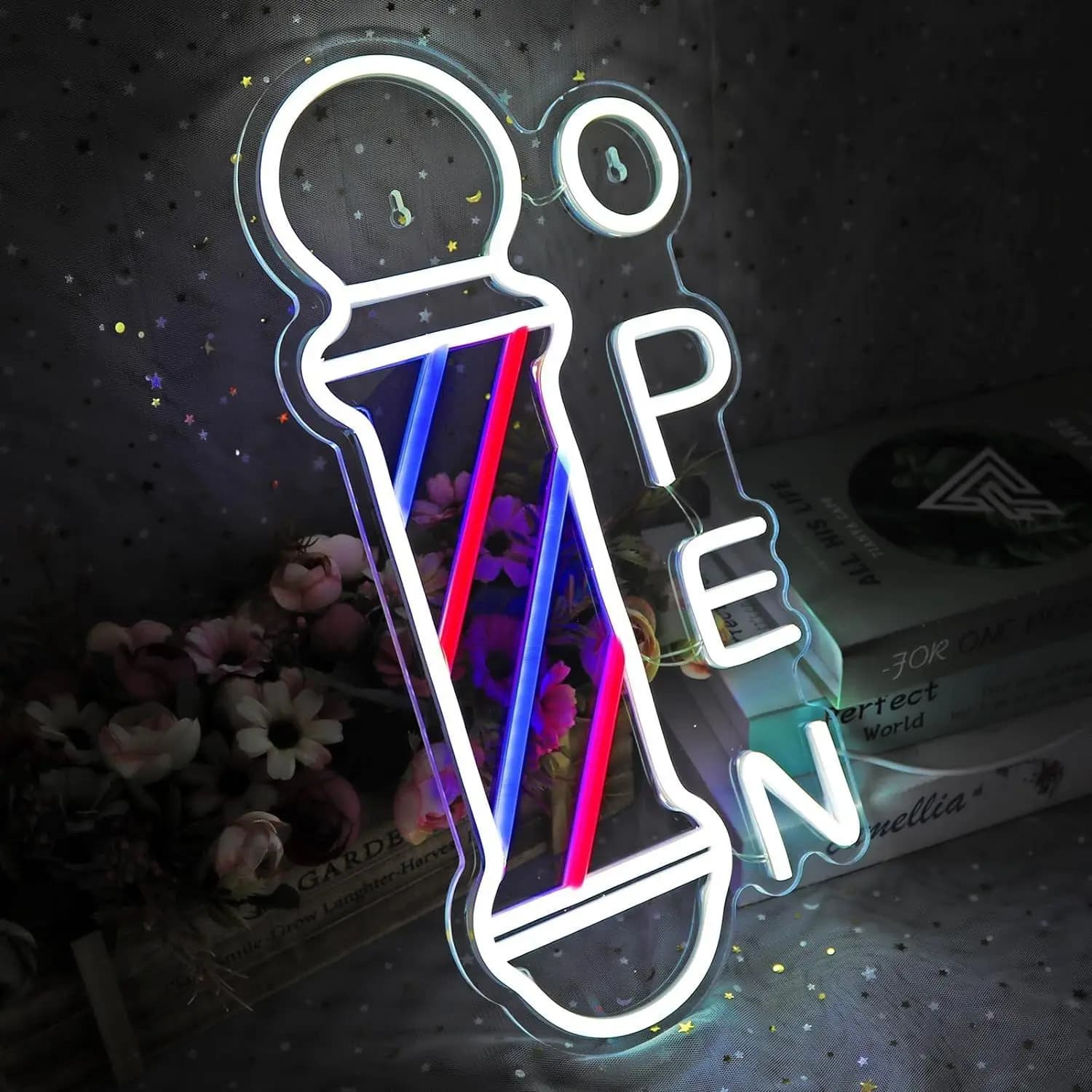 Barbiere Insegna al neon aperta Parrucchiere Luce al neon per barbiere Negozio di pali Forniture per barbiere Barbiere Luminosità regolabile USB
