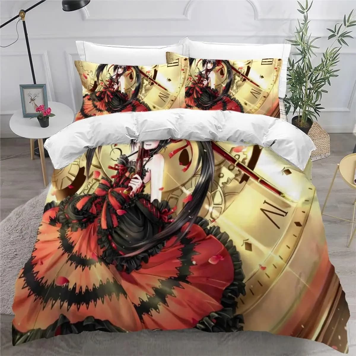Duvet Cover 3D Cartoon Bedding Set 135×200 Quilt Cover Pillowcase 3 Pieces Anime Girl Soft 100% Superfine Fiber Zipper Closure