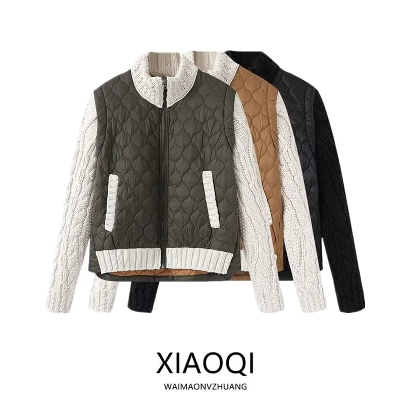 2024 Winter New Women's Fashionable Nylon Fabric Jacket Sweater Coat Quilted Cotton Patchwork Versatile Outerwear