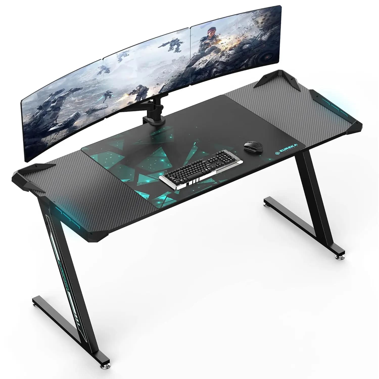 Scrivania da Gaming RGB LED 60 Pollici per Casa e Ufficio, Postazione PC con Tappetino per Mouse, Personalizzabile