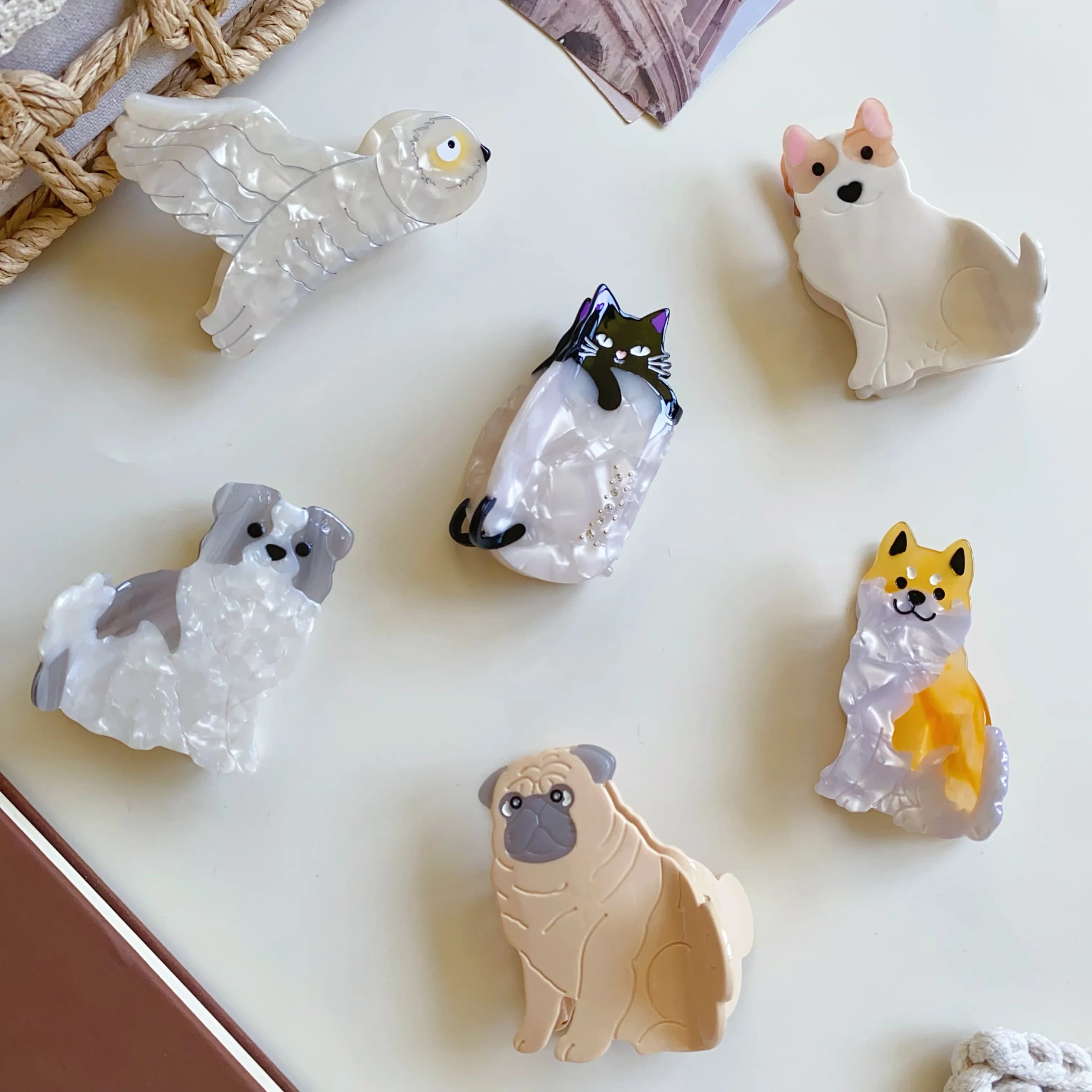 Novelty Dog Cat Owl Hair Clips, Eco-friendly Acetate Hair Accessories
