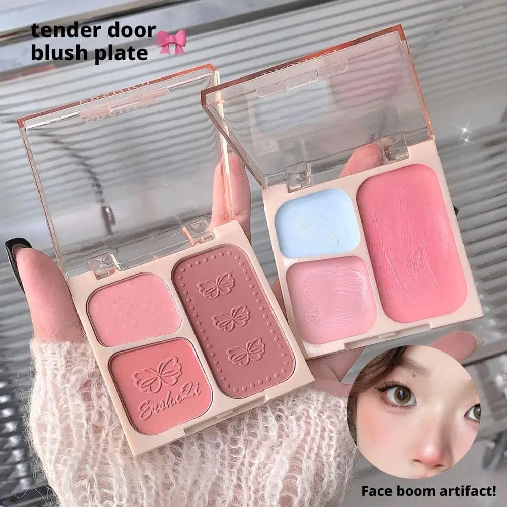 Palette Blush 3 Colori con Effetto Farfalla in Rilievo, Illuminante Opaco, Polvere Contorno Viso, Tinta Naturale per Guance