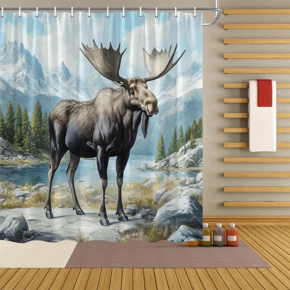 Tenda da doccia Wildlife Forest Stream 180x 180 cm lavabile in lavatrice, inclusa 12 ganci Tenda da doccia decorativa per la casa