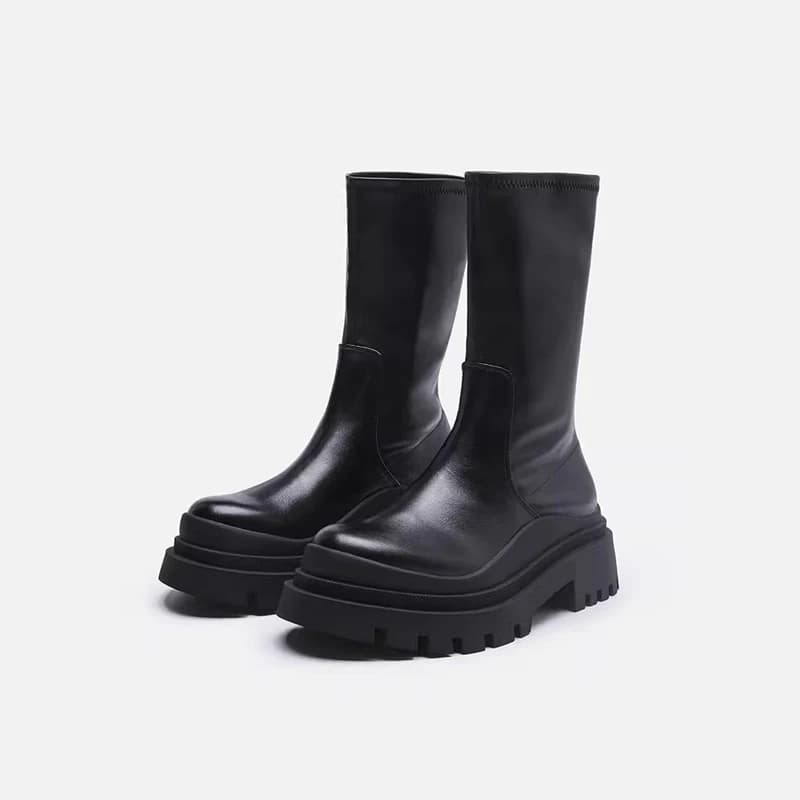 Stivali Invernali da Donna Autunno 2026 Neri con Fondo Spesso, Stivali Elasticizzati a Tubo Medio, Stivaletti Slim-fit Caldi, Botas Mujer