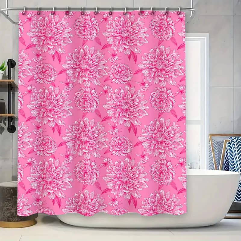Tenda da doccia con motivo blu: decorazione floreale verde per bagno Tessuto impermeabile stampato in 3D con anelli a gancio